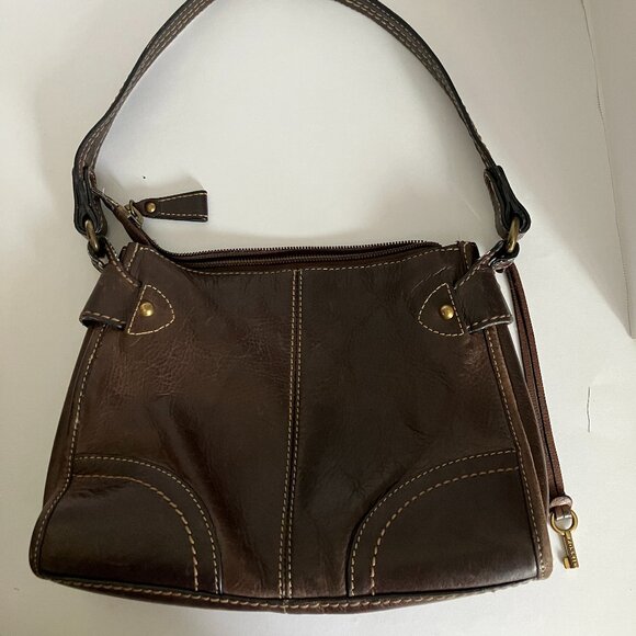 Vintage Fossil 75082 Brown Leather Handle Shoulder Bag with Charm. - Picture 7 of 15